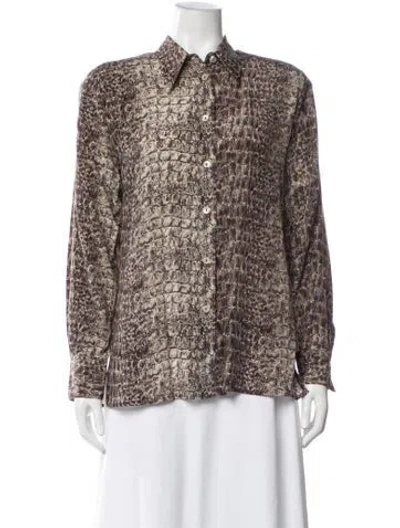 Pre-owned Antonelli Silk Animal Print Blouse In Brown