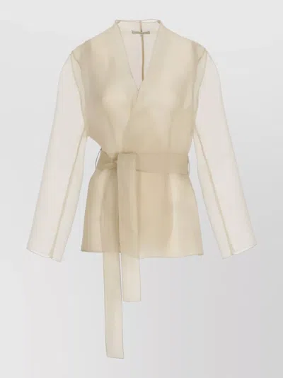 Antonelli Silk Blazer Belted Waist Lightweight Sheer In Neutral
