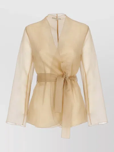 Antonelli Silk Blazer Belted Waist V Neck Wrap In Neutral