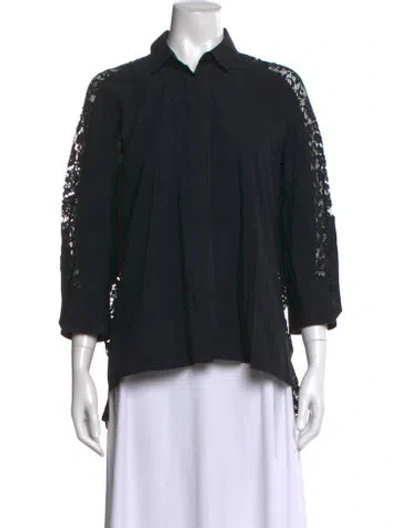Pre-owned Antonelli Silk Lace Pattern Blouse In Black