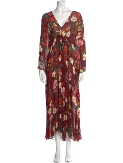Pre-owned Antonelli Silk Long Dress In Burgundy