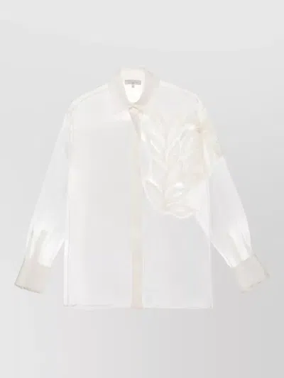 Antonelli Silk Shirt Bead Front Embroidery Collar In White