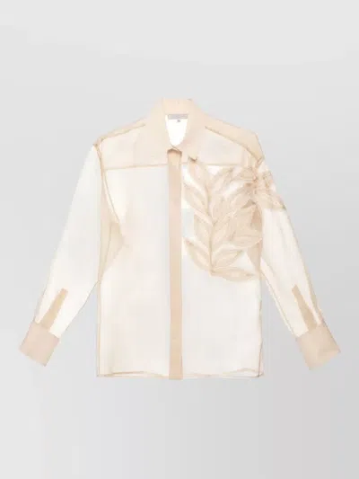 Antonelli Silk Shirt Sheer Beaded Front Embroidery In Pink