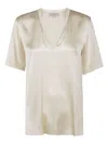 Antonelli V-neck Short Sleeve Top In Neutrals