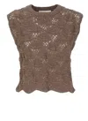 Antonelli Sleeveless Brown Cotton Blend Top In Brown