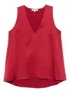 Antonelli Sleeveless Red Satin Top With V-neck  In Red