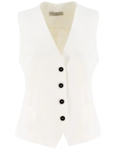 Antonelli Slim Fit White Gilet With Contrasting Buttons