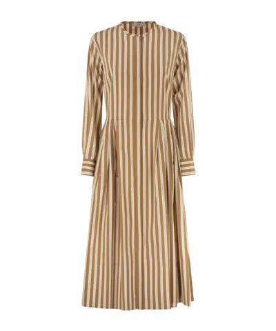 Antonelli Striped Pleated Midi Dress In Brown