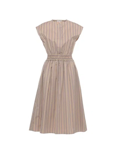 Antonelli Striped Smocked-waist Midi Dress In Neutral