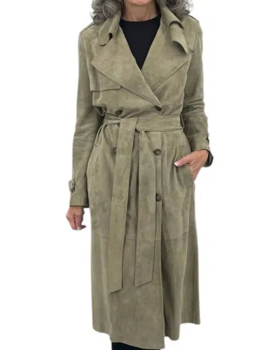 Antonelli Suede Trench Coat In Olive Green