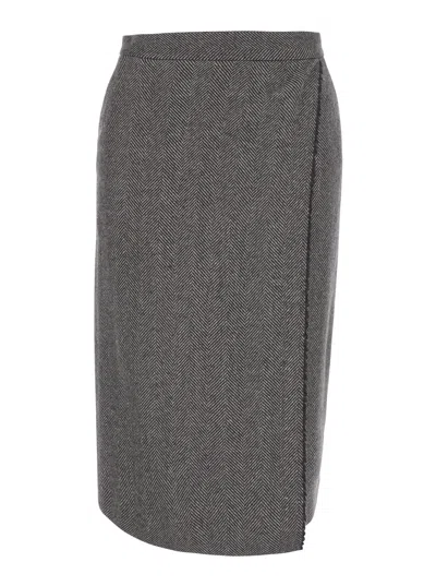Antonelli Svevia Wool-blend Herringbone Mini Skirt With Straight Hem In Animal Print