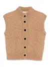 Antonelli Cropped Beige Sweater Vest With High Neckline In Nude