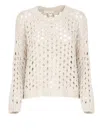 Antonelli Campanellino Beige Crewneck Knit Sweater In Cotton Blend Woman