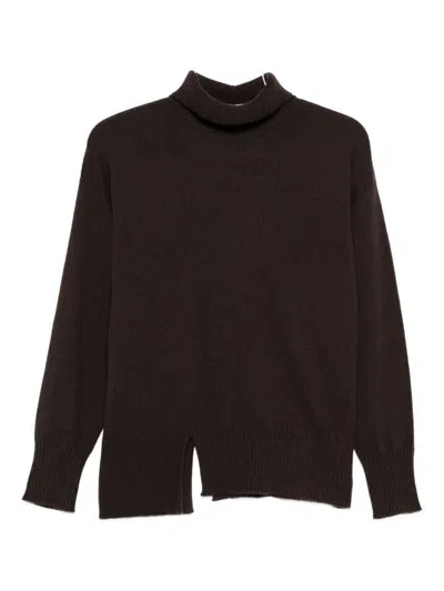 Antonelli Roll-neck Side-slit Sweater In Brown