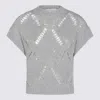 Antonelli Bohemian Mood Open-knit Cotton-blend Top In Gray