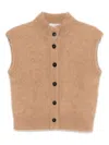Antonelli Cropped Beige Sweater Vest With High Neckline In Brown