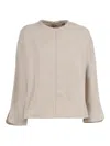 Antonelli Boxy Cropped Top With Three-quarter Flared Sleeves And Central Seam Detail In Neutral
