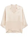 Antonelli Relaxed Fit Beige Top With V-neckline In Beige