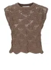 Antonelli Sleeveless Brown Cotton Blend Top In Brown