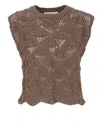 Antonelli Sleeveless Brown Cotton Blend Top In Brown