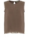 Antonelli Linen Fringed Top With Delicate Hem In Brown