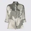 Antonelli Grey And White Linen Top In Multicolor