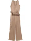 Antonelli Wrap Design Jumpsuit With Feather Details In Brown