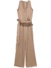 Antonelli Wrap Design Jumpsuit With Feather Details In Brown