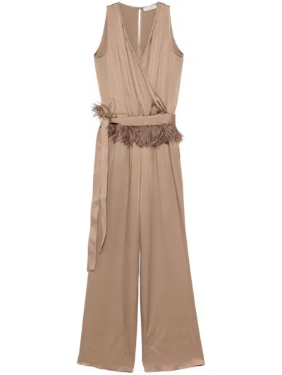 ANTONELLI ANTONELLI BROWN JUMPSUIT WITH BELTED WAIST