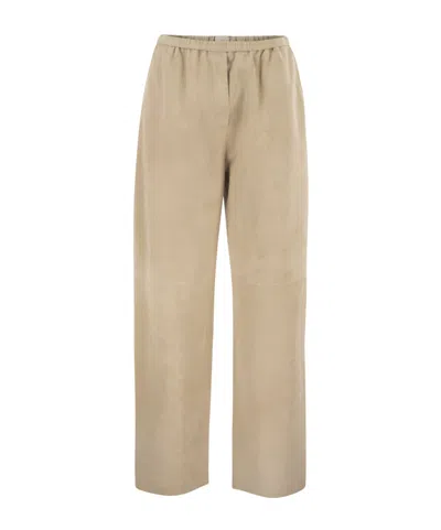 Antonelli Elasticated-waist Suede Trousers In Brown