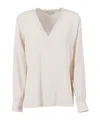 Antonelli Long-sleeved Blouse With V-neckline And Buttoned Cuffs In Neutral