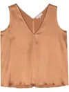 Antonelli V-neck Satin Top In Brown