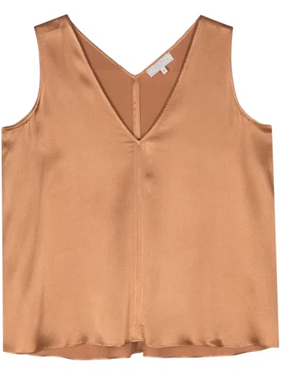 Antonelli V-neck Satin Top In Brown