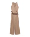 Antonelli Wrap Design Jumpsuit With Feather Details In Brown