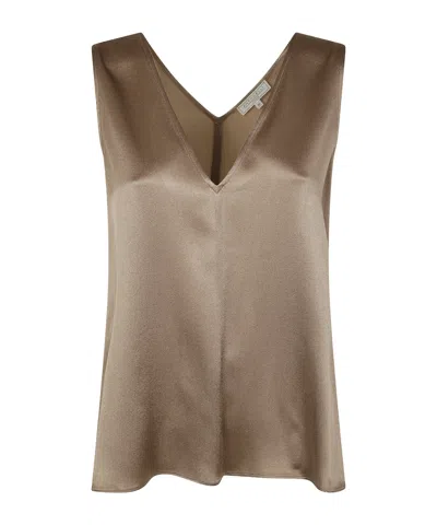 Antonelli V-neck Sleeveless Top In Brown