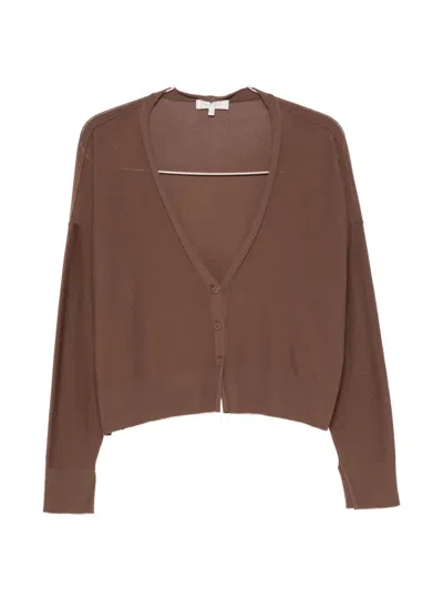 Antonelli Short Cardigan With V-neck In Brown