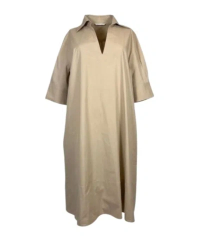 Antonelli Button-cuff V-neck Dress In Brown