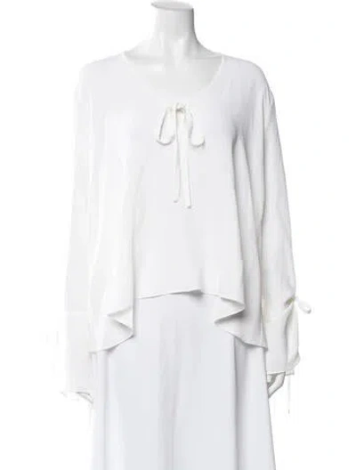 Pre-owned Antonelli V-neck Long Sleeve Blouse In White