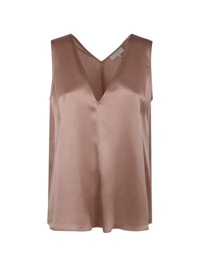 Antonelli V-neck Satin Top In Brown