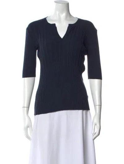 Pre-owned Antonelli V-neck Three-quarter Sleeve Top In Blue