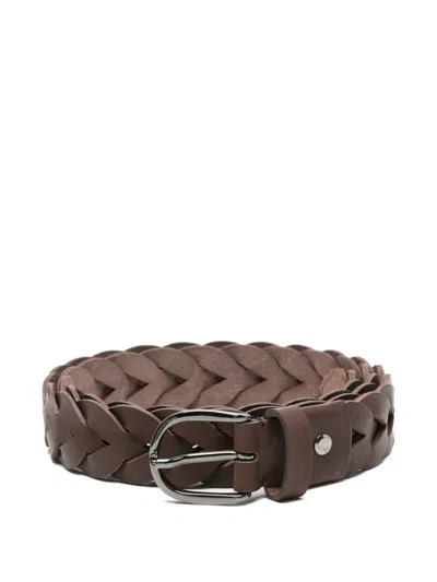 Antonelli Wallace Braided Leather Belt In Brown