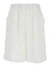 Antonelli White Bermuda Shorts With Elastic Waist And Side Pocket In Linen Woman In Neutral
