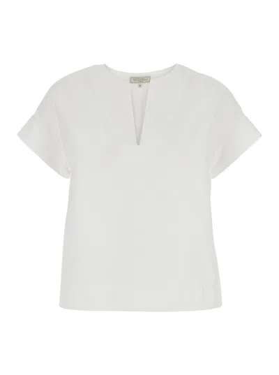 Antonelli White Blouse With V-neck On The Front In Cotton Blend Woman