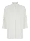 Antonelli White Oversized Shirt With Classic Collar And Three-quarter Sleeves In Cotton Woman In Multicolor