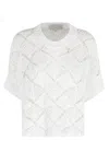 Antonelli White Oleandro Sequined Ribbed-trim Cotton-blend Knit Top In Blue