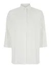 Antonelli White Oversized Shirt With Classic Collar And Three-quarter Sleeves In Cotton Woman