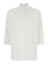 Antonelli White Oversized Shirt With Classic Collar And Three-quarter Sleeves In Cotton Woman In White