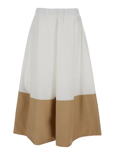 Antonelli White Skirt With Elastic Waist And Contrasting Bottom Part In Cotton Blend Woman