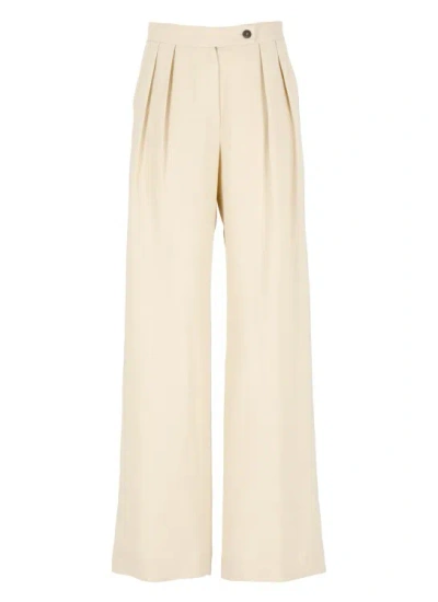 Antonelli White Viscose And Linen Pants In Neutrals