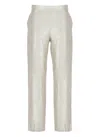 Antonelli Wide Leg Gold Linen Pants With Side Zip In White